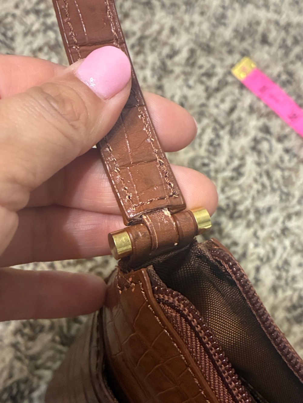 Etienne Aigner Brown Croc-Embossed Leather Shoulder Bag - Picture 12 of 14